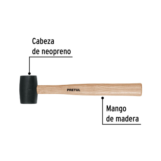 Mazo de hule de 8 oz con mango de madera