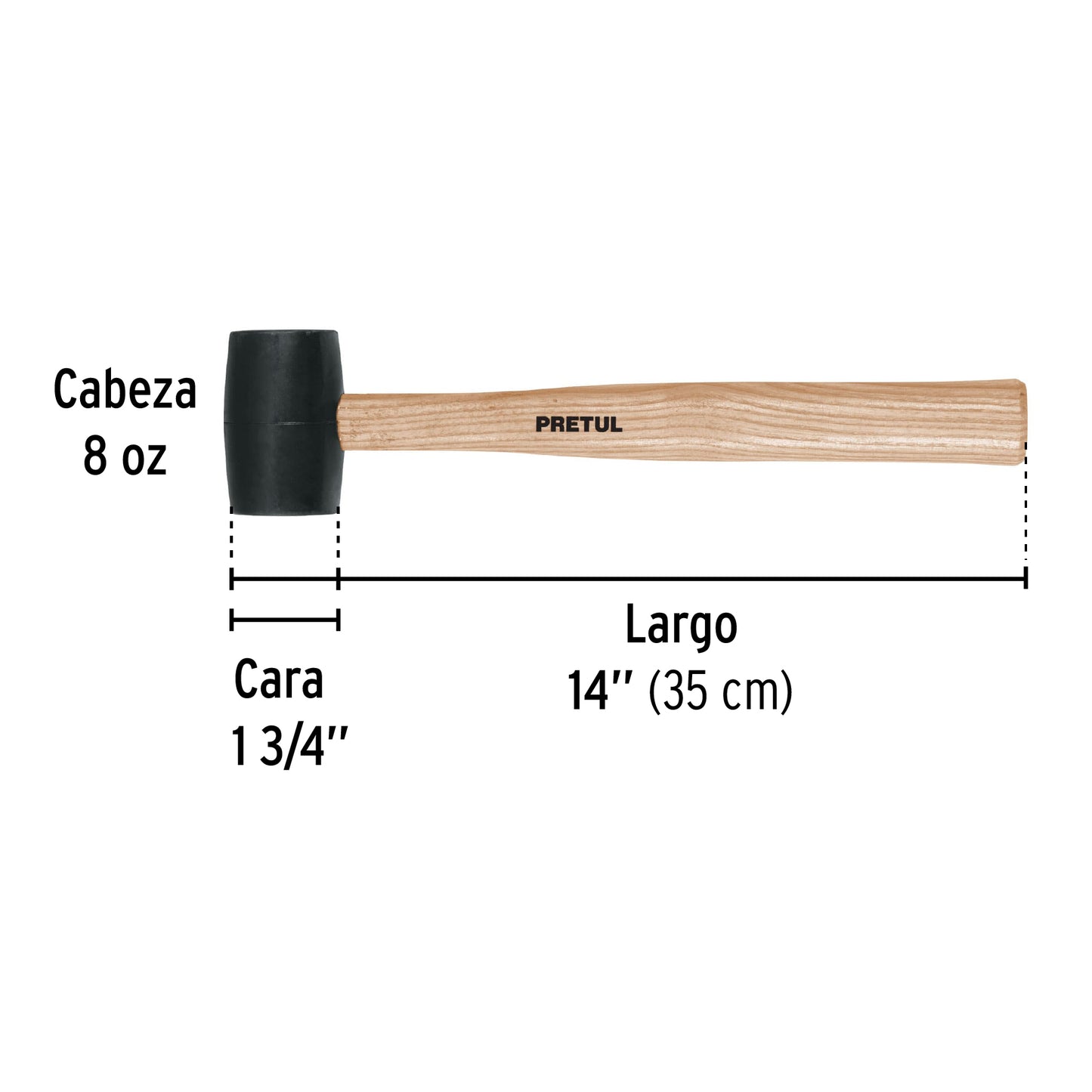 Mazo de hule de 8 oz con mango de madera