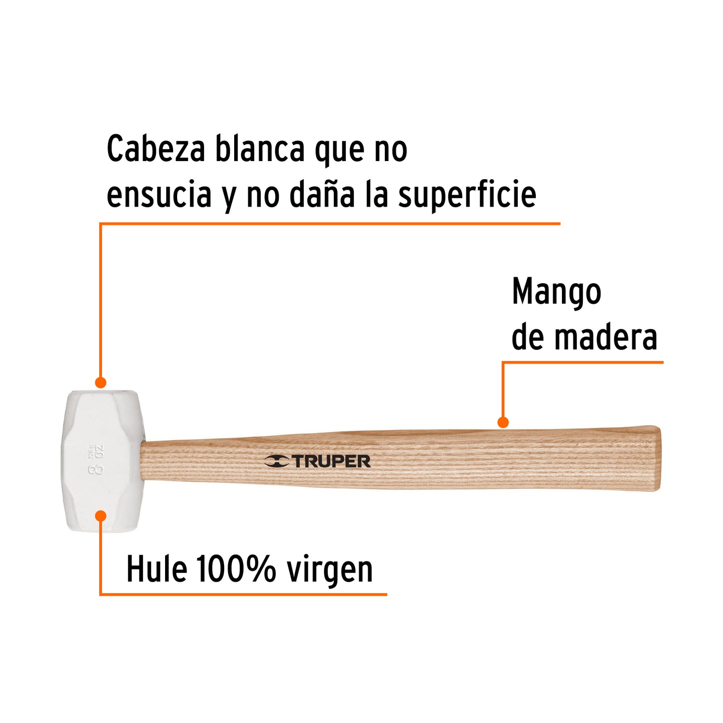 Mazo de hule de 8 oz con mango de madera