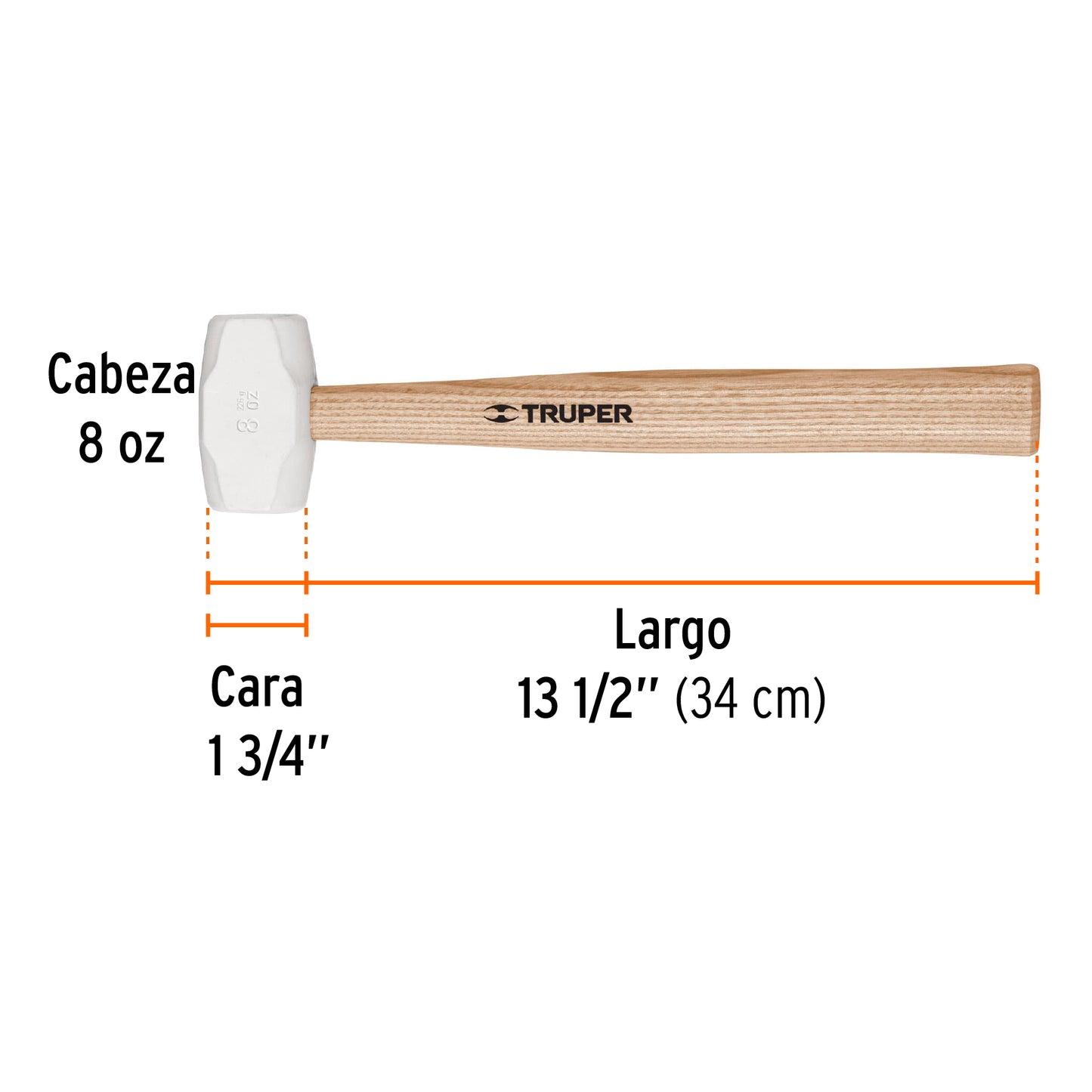 Mazo de hule de 8 oz con mango de madera
