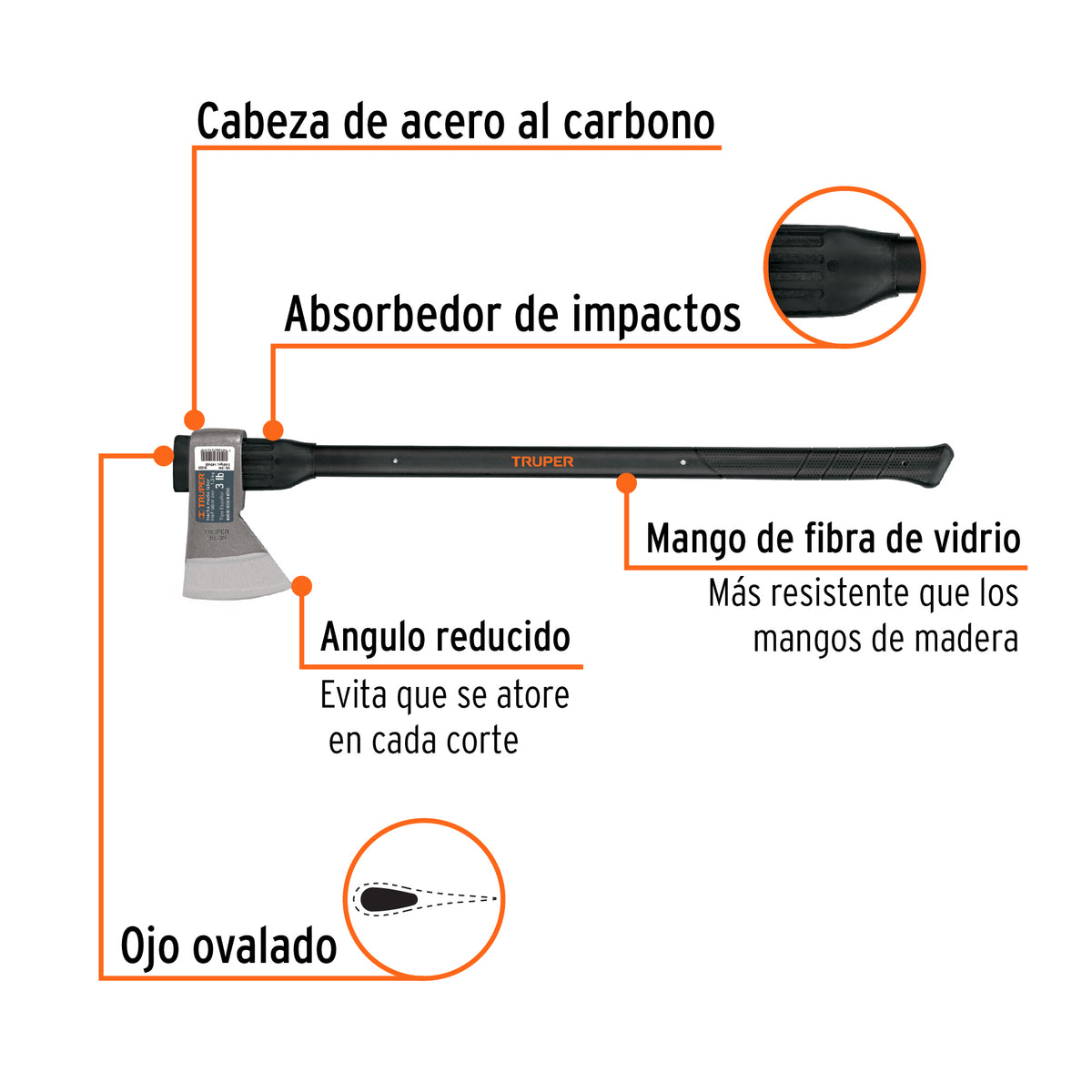 Hacha media labor 3 lb mango fibra