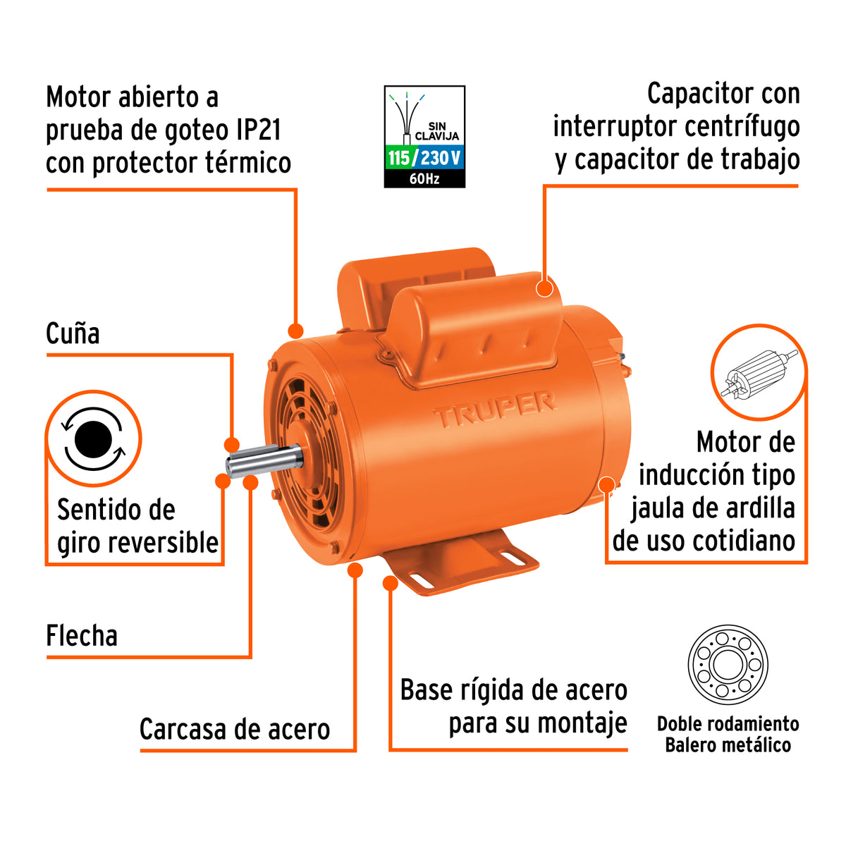 Motor eléctrico monofásico de 2 HP, alta velocidad · vista 4
