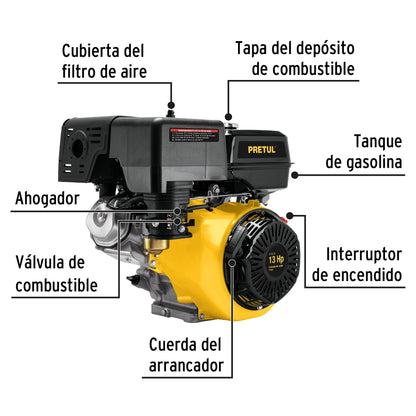 Motor a gasolina de 13 HP con sensor de aceite y arranque manual