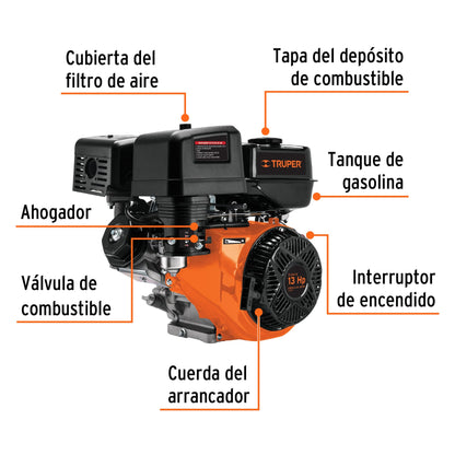 Motor a gasolina de 13 HP con sensor de aceite y arranque manual