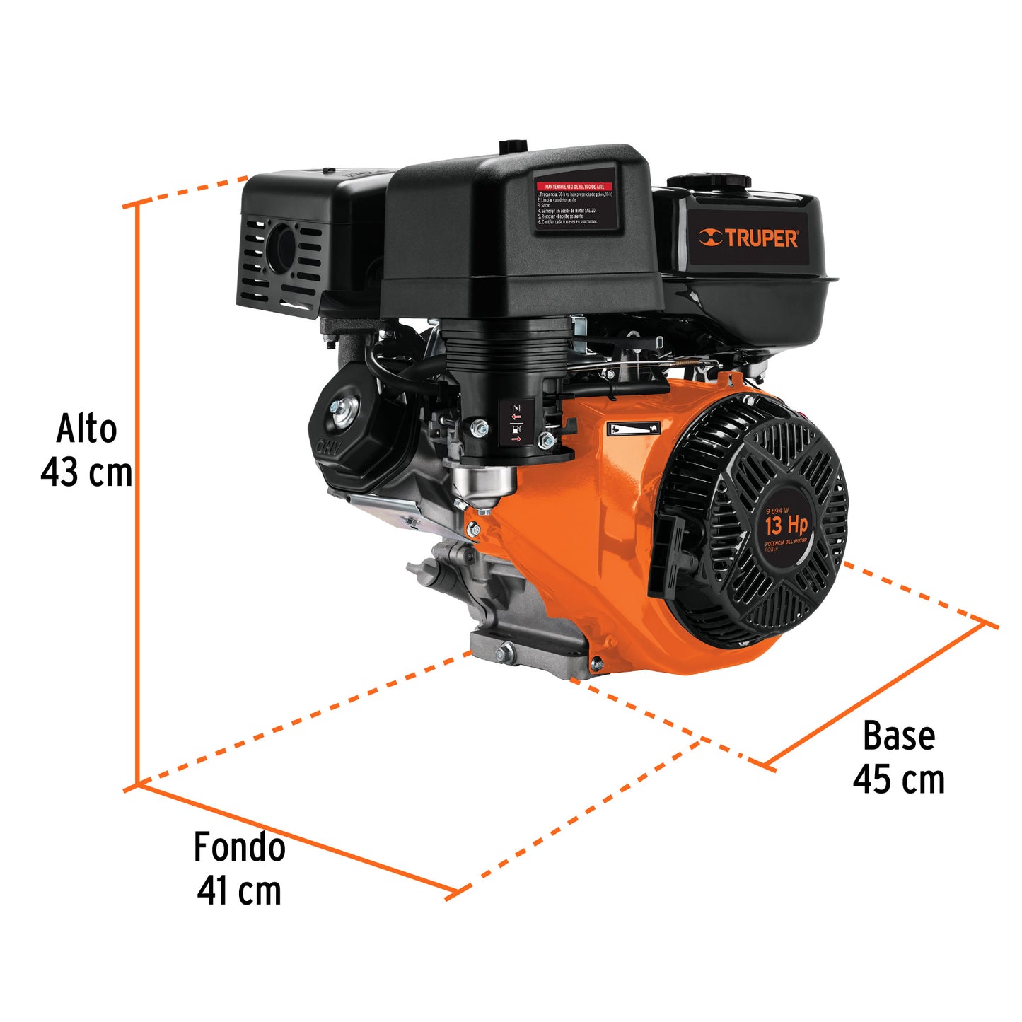 Motor a gasolina de 13 HP con sensor de aceite y arranque manual