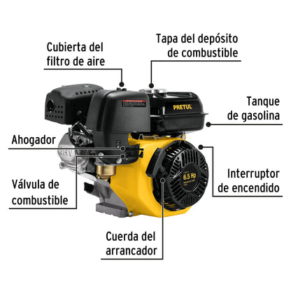 Motor a gasolina de 6.5 HP con sensor de aceite y arranque manual