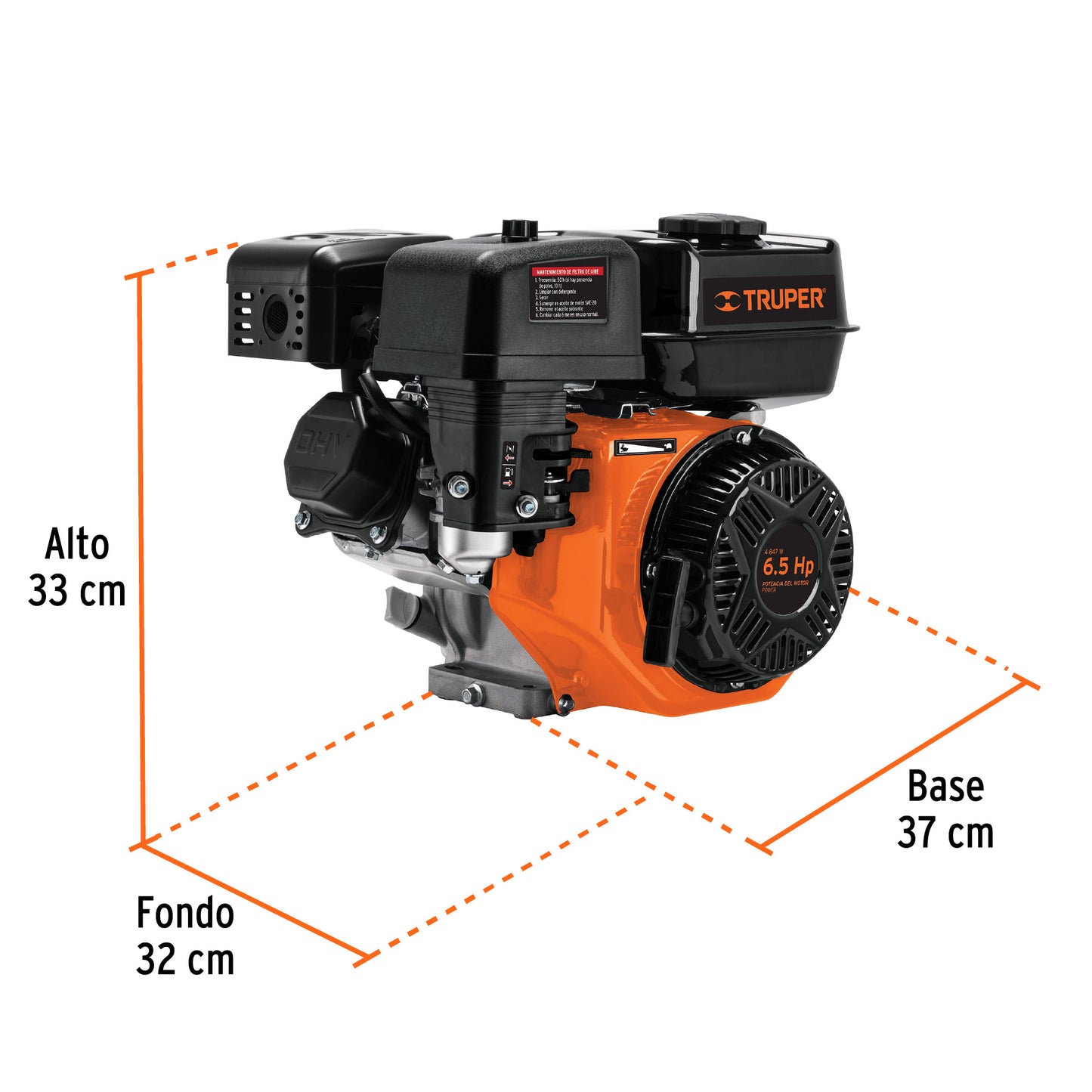 Motor a gasolina de 6.5 HP con sensor de aceite y arranque manual