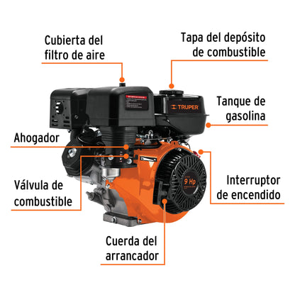 Motor a gasolina de 9 HP con sensor de aceite y arranque manual