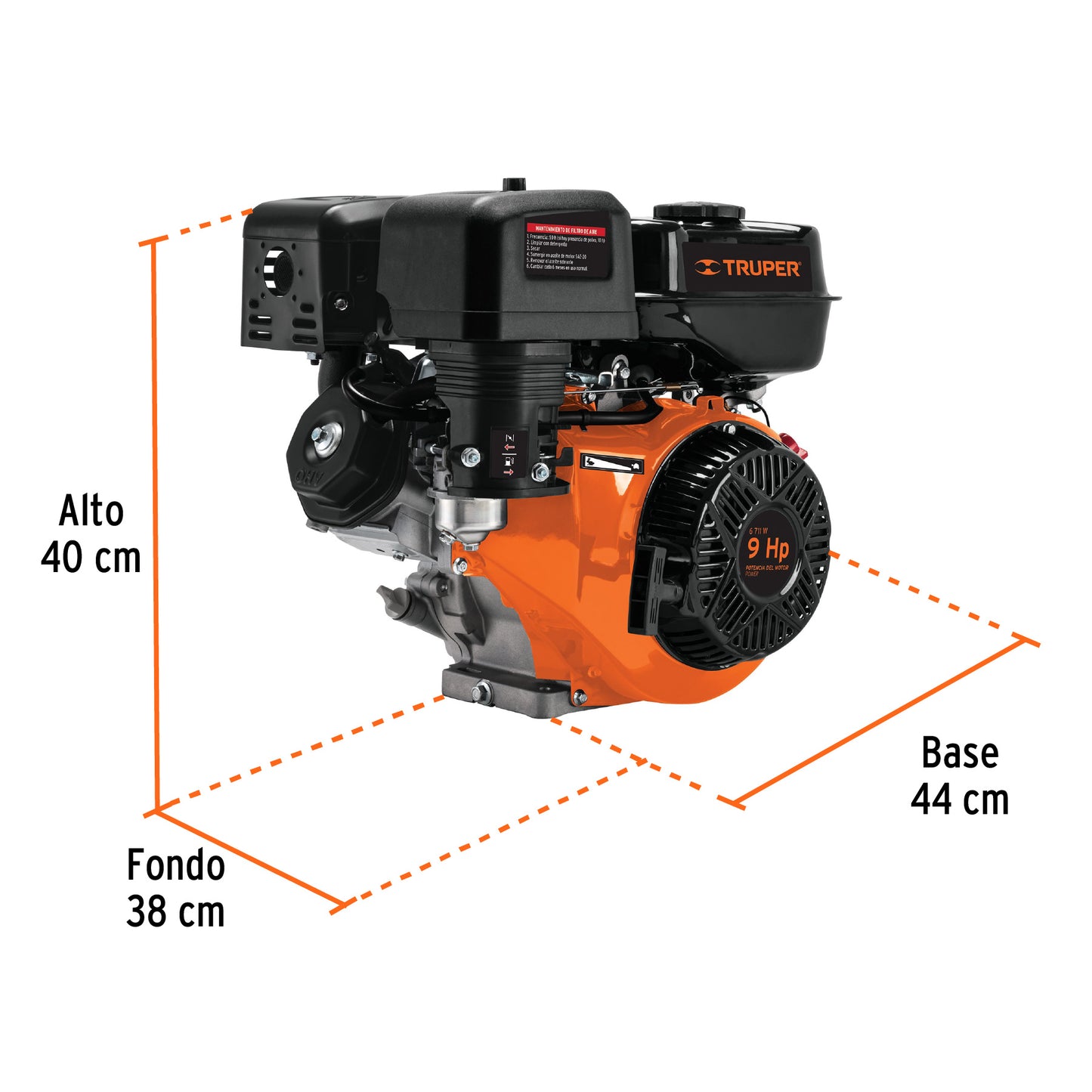 Motor a gasolina de 9 HP con sensor de aceite y arranque manual