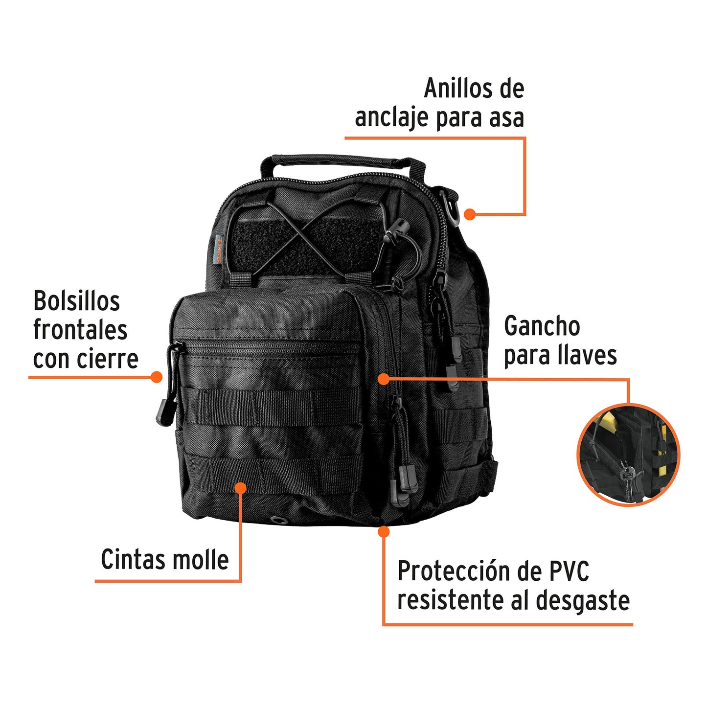 Mochila táctica multiusos negra de 6 L con diseño 3 en 1