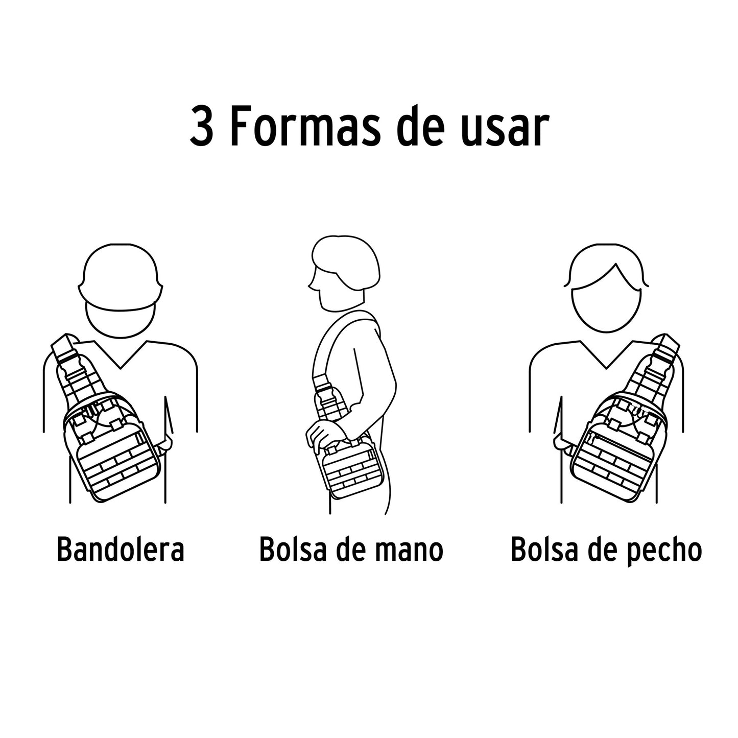 Mochila táctica multiusos negra de 6 L con diseño 3 en 1