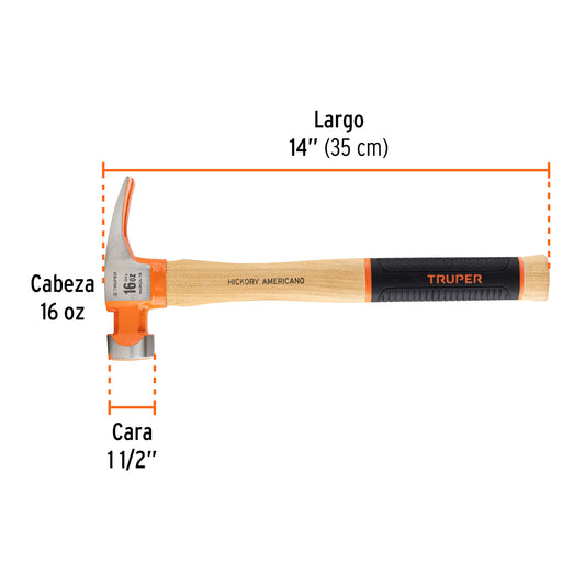 Martillo de uña recta de 16 oz tipo California