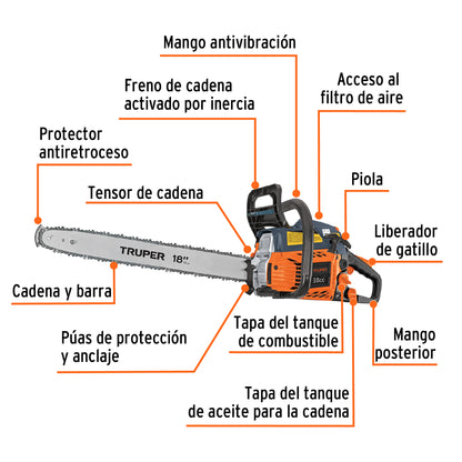 Motosierra 38 cc a gasolina con barra de 18" · vista 2