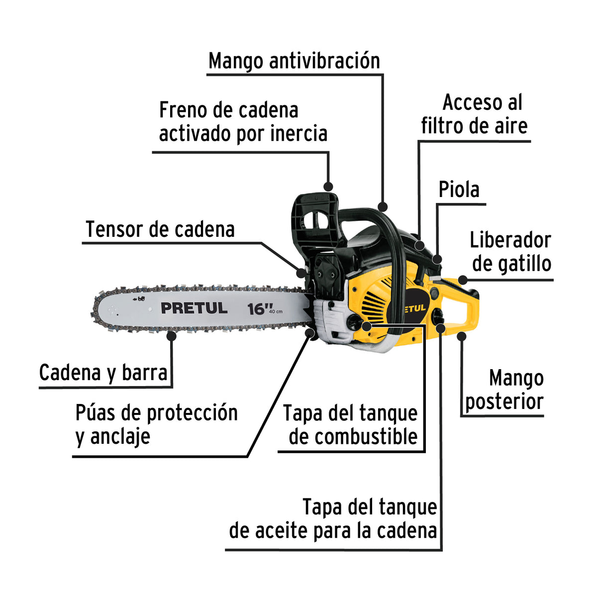 Motosierra 45 cc a gasolina con barra de 16" · vista 2