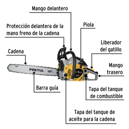 Motosierra a gasolina de 45 cc con barra de 18"