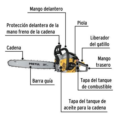 Motosierra a gasolina de 45 cc con barra de 20"