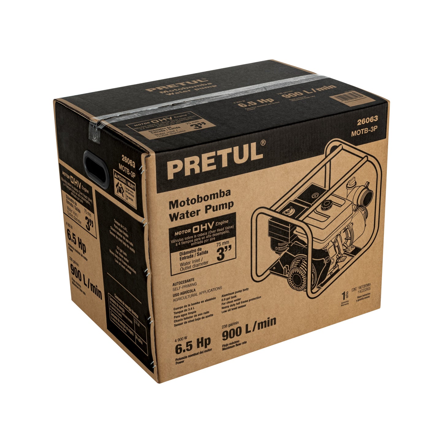 Motobomba autocebante de 6.5 HP a gasolina para uso agrícola