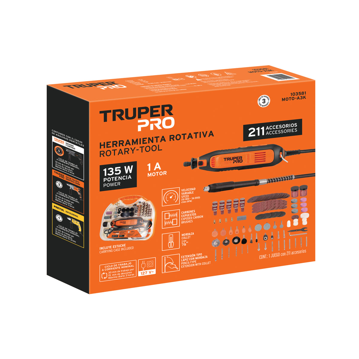 Herramienta rotativa 135W con 211 accesorios, TRUPER PRO · vista 6