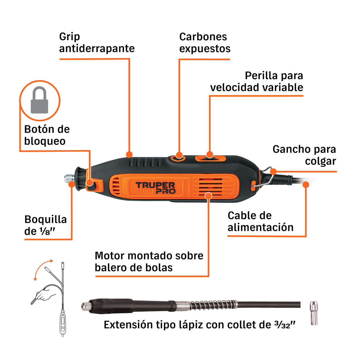 Herramienta rotativa 135W con 97 accesorios, TRUPER PRO · vista 2