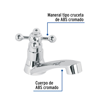 Llave individual para lavabo de ABS con maneral tipo cruceta y cartucho cerámico