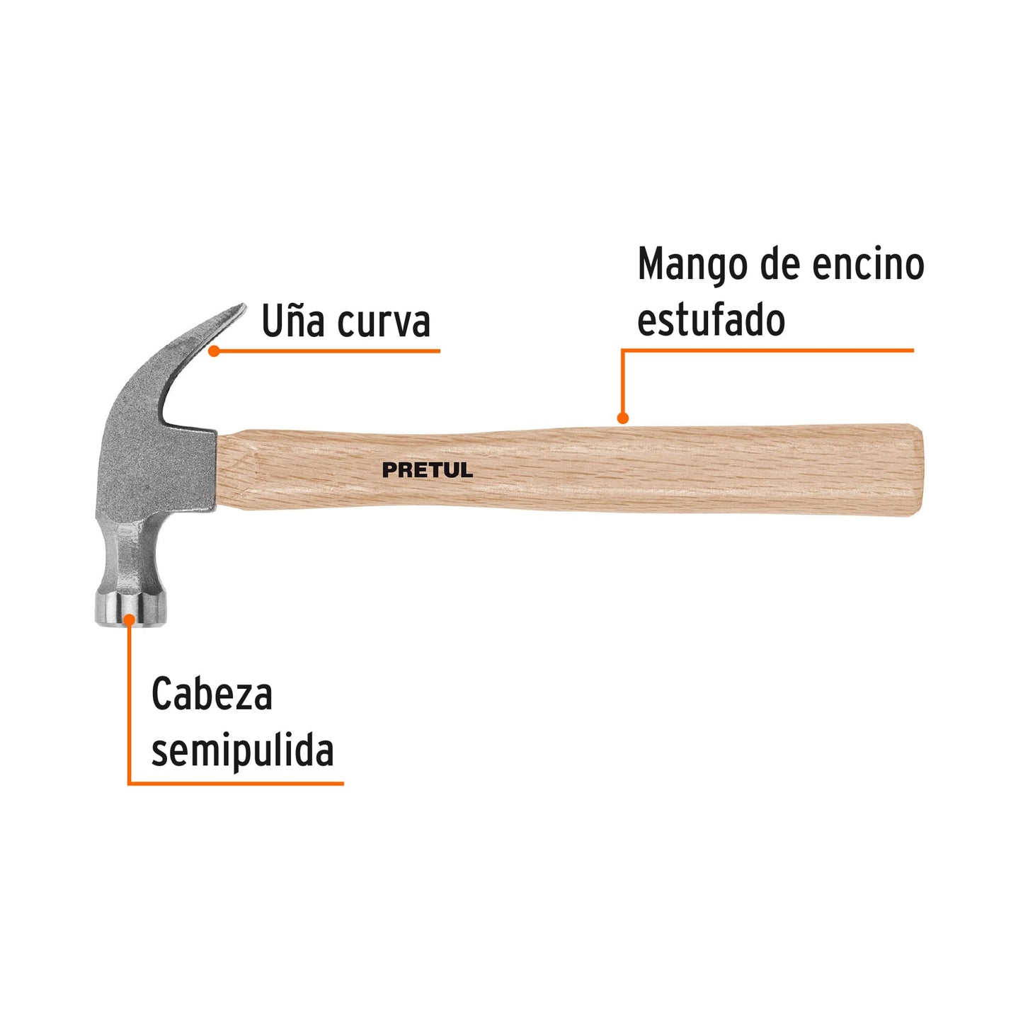 Martillo semipulido de 16 oz con uña curva