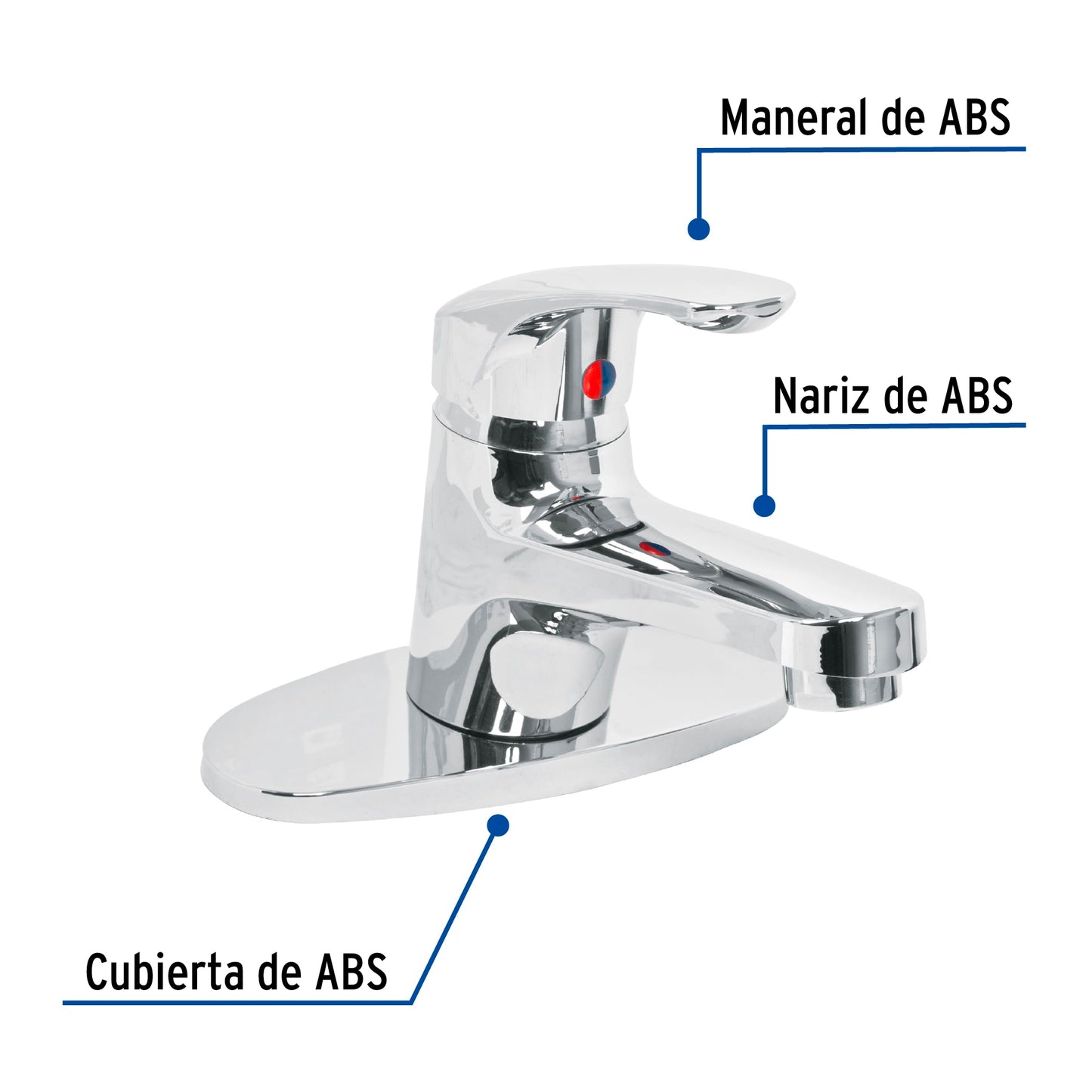 Monomando para lavabo de ABS con nariz recta y cubierta, incluye mangueras