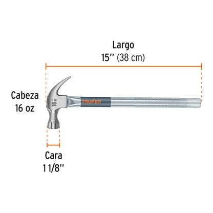 Martillo tubular pulido de 16 oz con uña curva