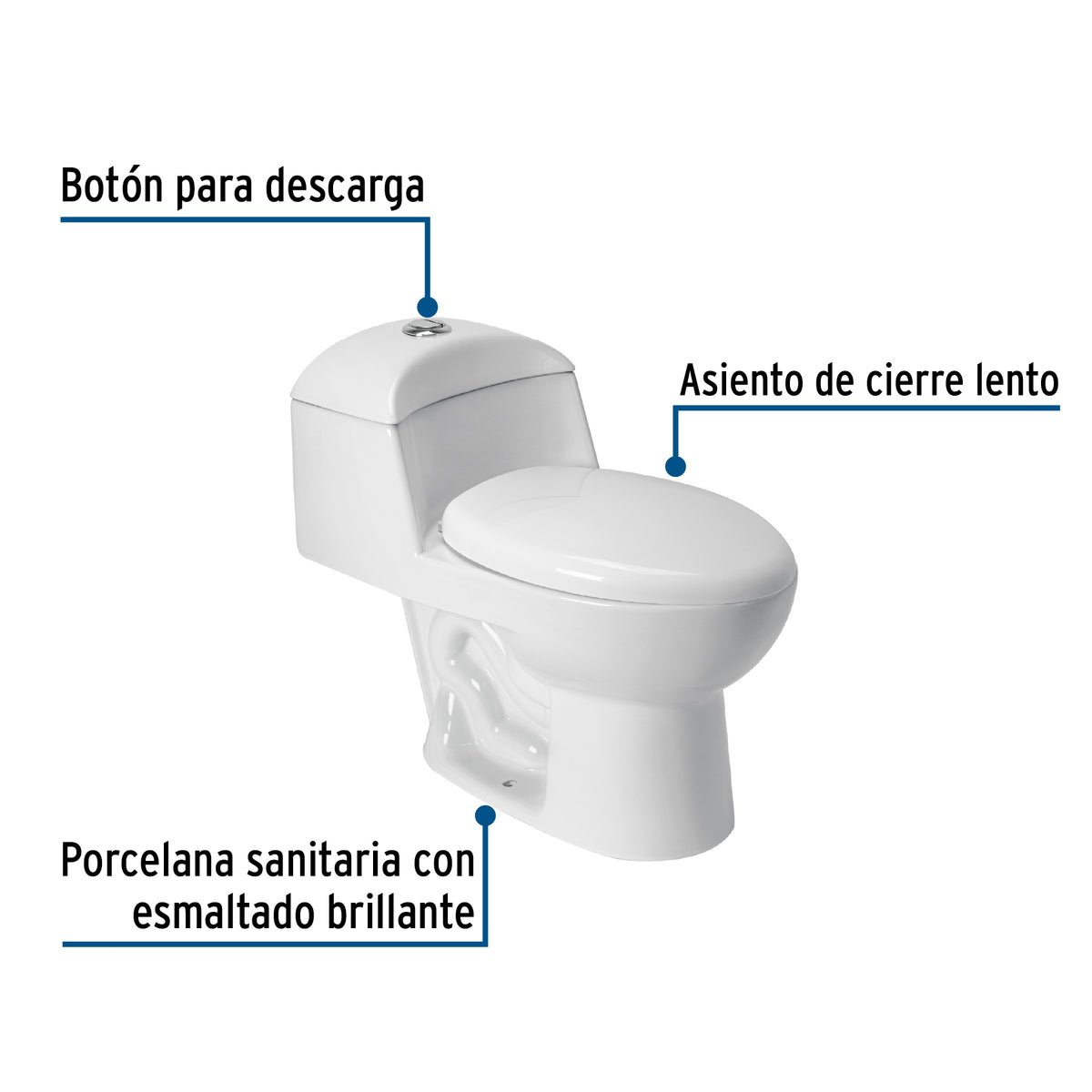 Sanitario one piece alargado de porcelana, blanco · vista 2