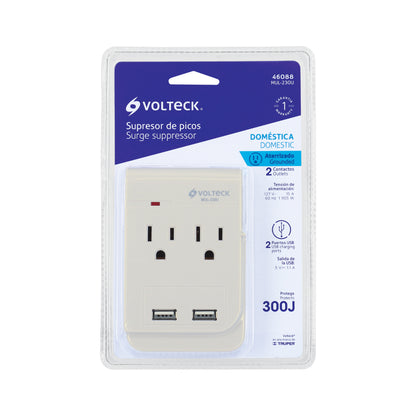 Multicontacto de 4 entradas con 2 puertos USB de 127 V y 15 A con protección de 300 J