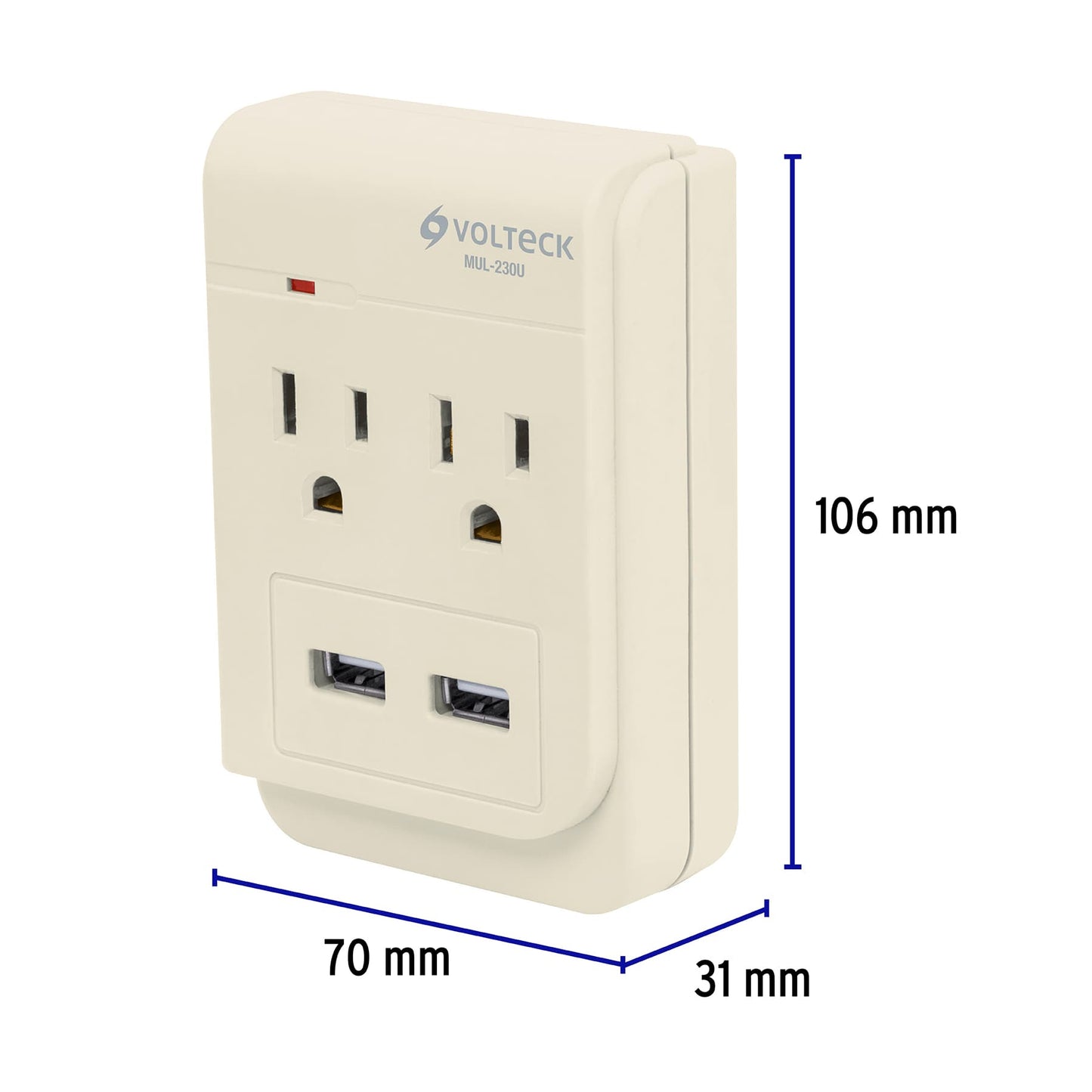 Multicontacto de 4 entradas con 2 puertos USB de 127 V y 15 A con protección de 300 J