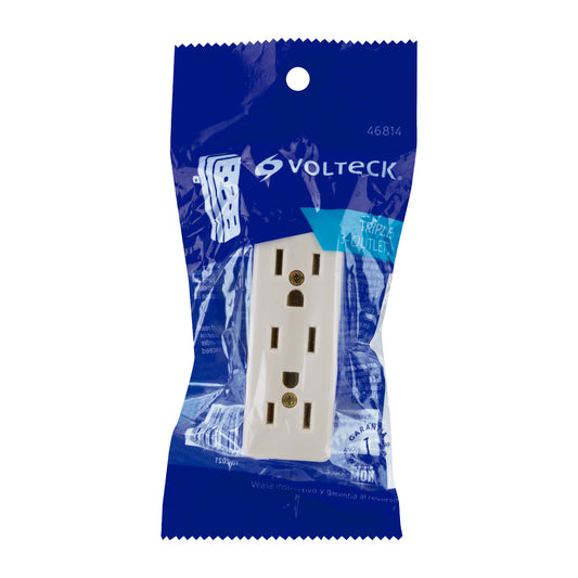 Multicontacto triple de 127 V y 15 A de 2 polos con diseño para clavija de 3 espigas