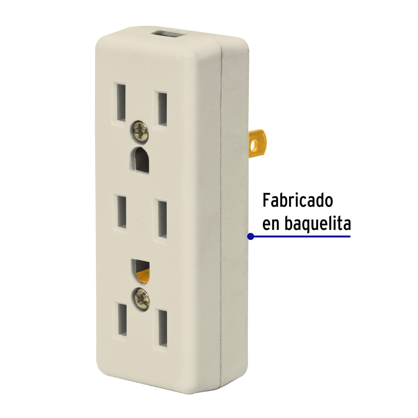 Multicontacto triple de 127 V y 15 A de 2 polos con diseño para clavija de 3 espigas