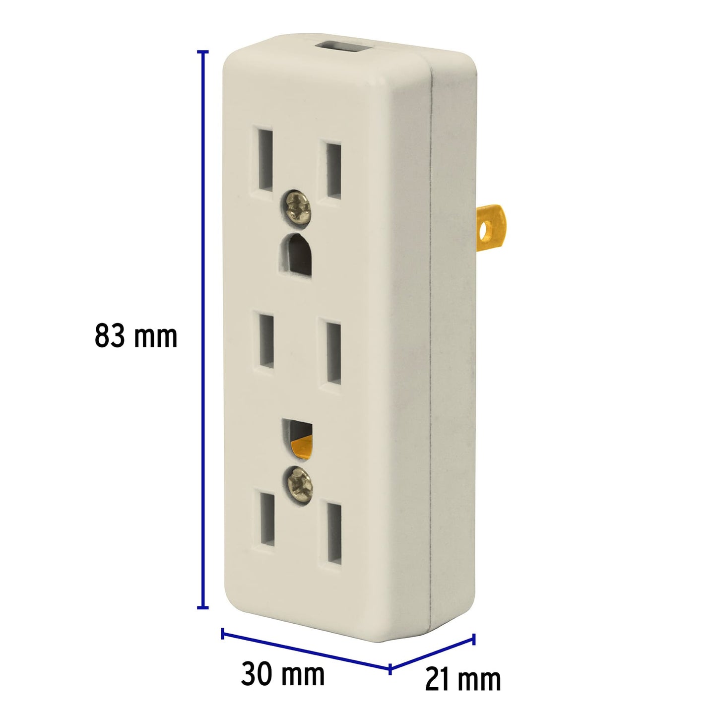 Multicontacto triple de 127 V y 15 A de 2 polos con diseño para clavija de 3 espigas