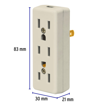 Multicontacto triple de 127 V y 15 A de 2 polos con diseño para clavija de 3 espigas