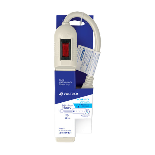 Regleta multicontacto económico de 4 entradas con calibre 16 AWG