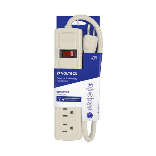 Regleta multicontacto de 4 entradas calibre 16 AWG para uso rudo