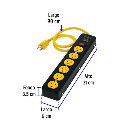 Multicontacto 14 AWG, 6 entradas sup. de picos 600 J, negro · vista 3