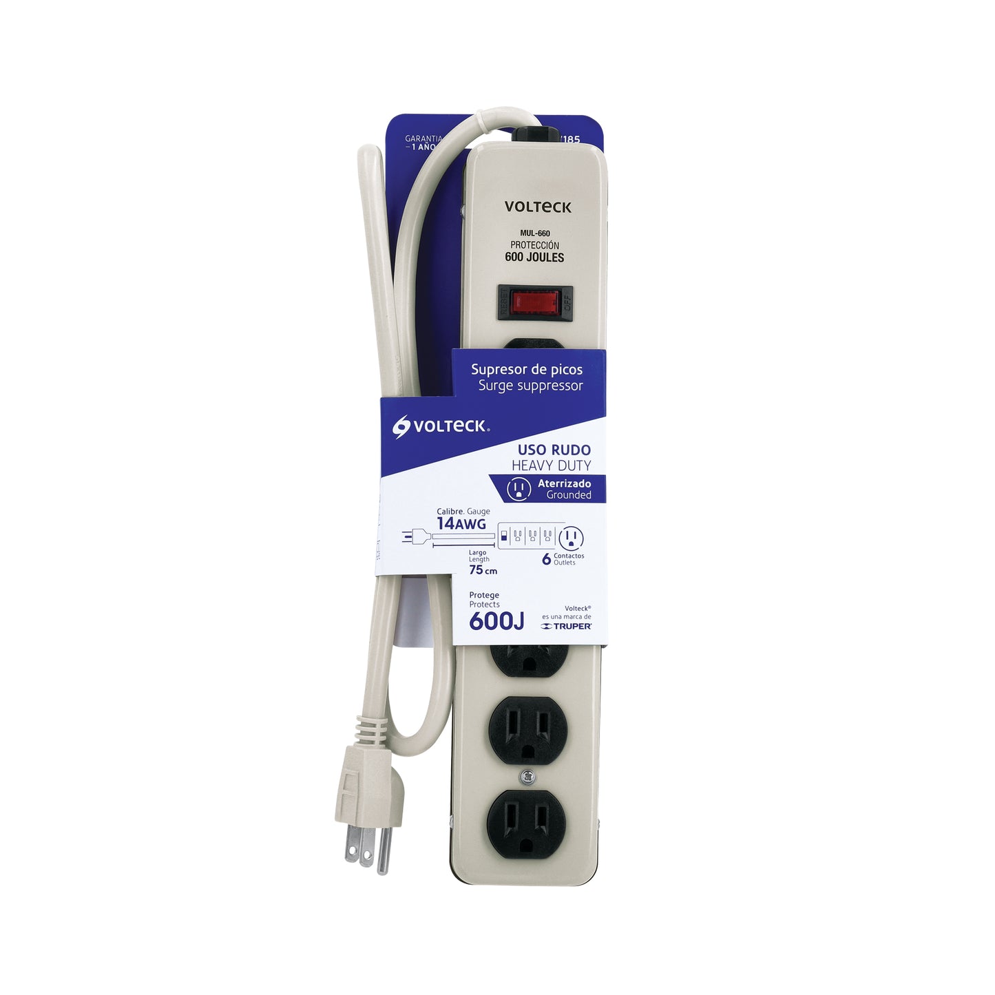 Regleta multicontacto de 6 entradas con supresor de picos de 600 joules