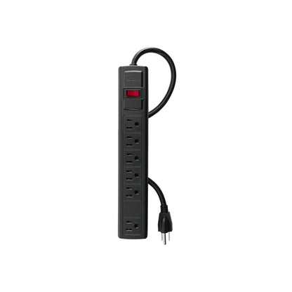 Multicontacto 16 AWG doméstico con 6 entradas, negro