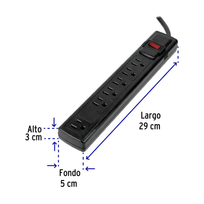 Multicontacto 16 AWG doméstico con 6 entradas, negro · vista 3