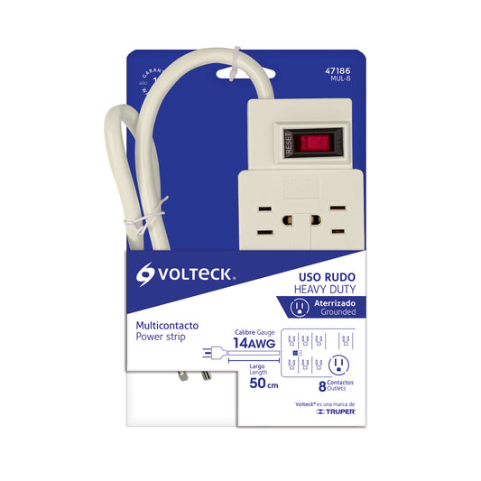 Regleta multicontacto de 8 entradas calibre 14 AWG para uso rudo