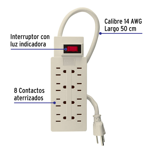 Regleta multicontacto de 8 entradas calibre 14 AWG para uso rudo
