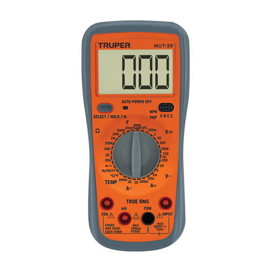 Multímetro digital profesional True RMS Truper con funda protectora