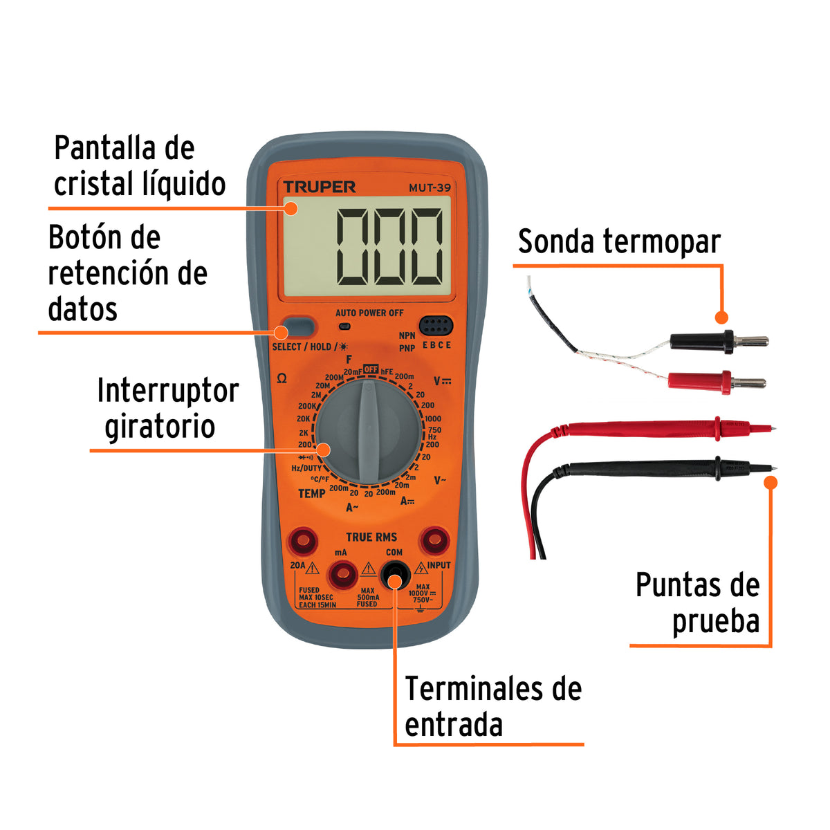 Multímetro digital profesional con RMS verdadero