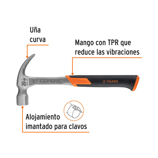 Martillo forjado de uña curva de 20 oz con mango con neopreno