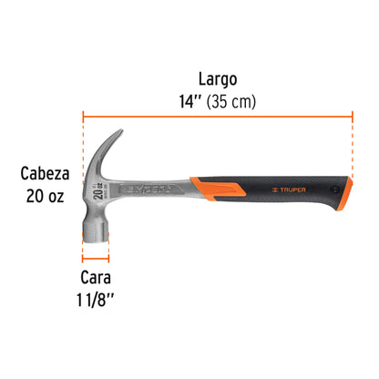 Martillo forjado de uña curva de 20 oz con mango con neopreno