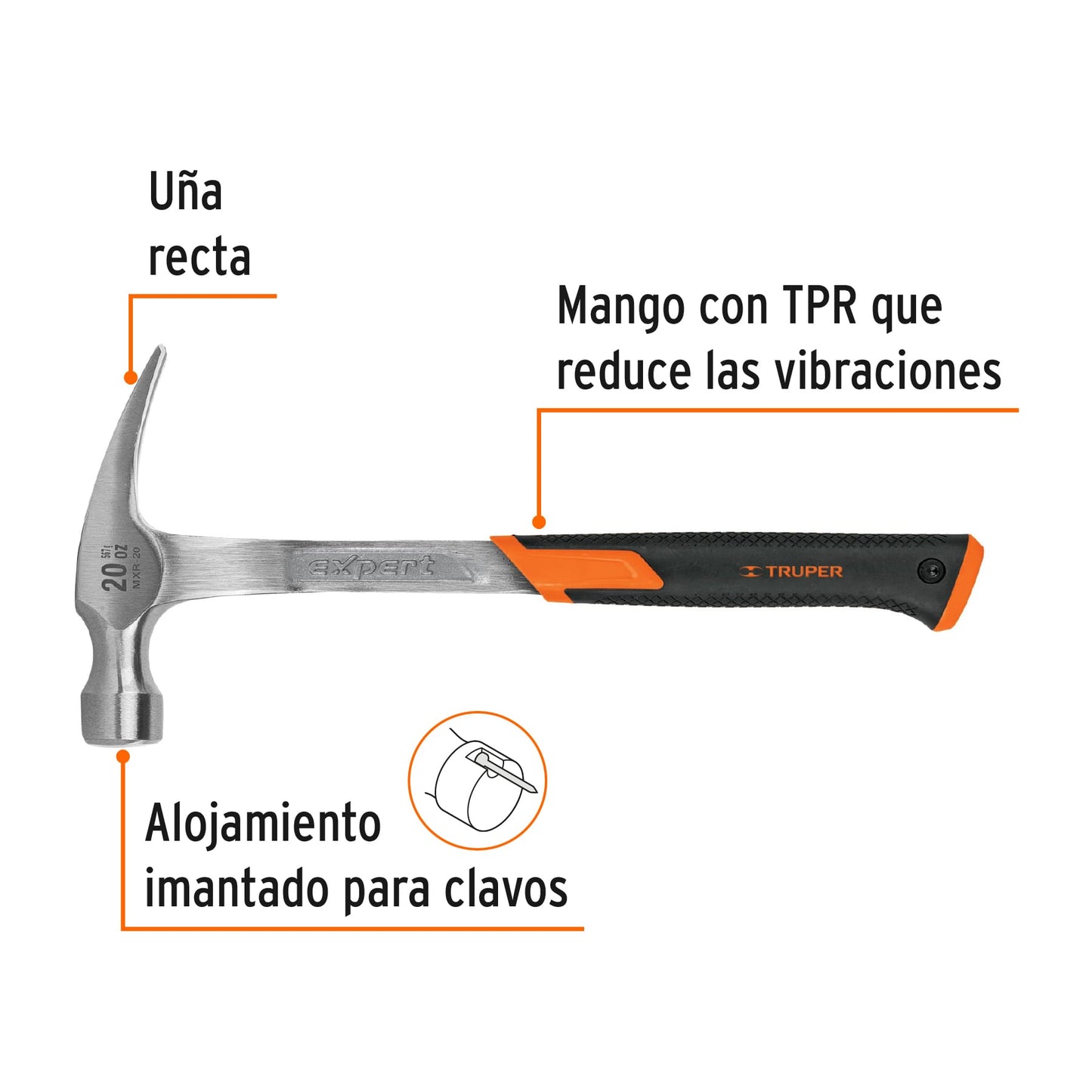 Martillo forjado de 20 oz con uña recta y mango con neopreno