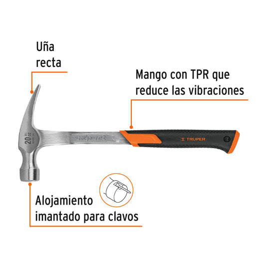 Martillo forjado de 20 oz con uña recta y mango con neopreno