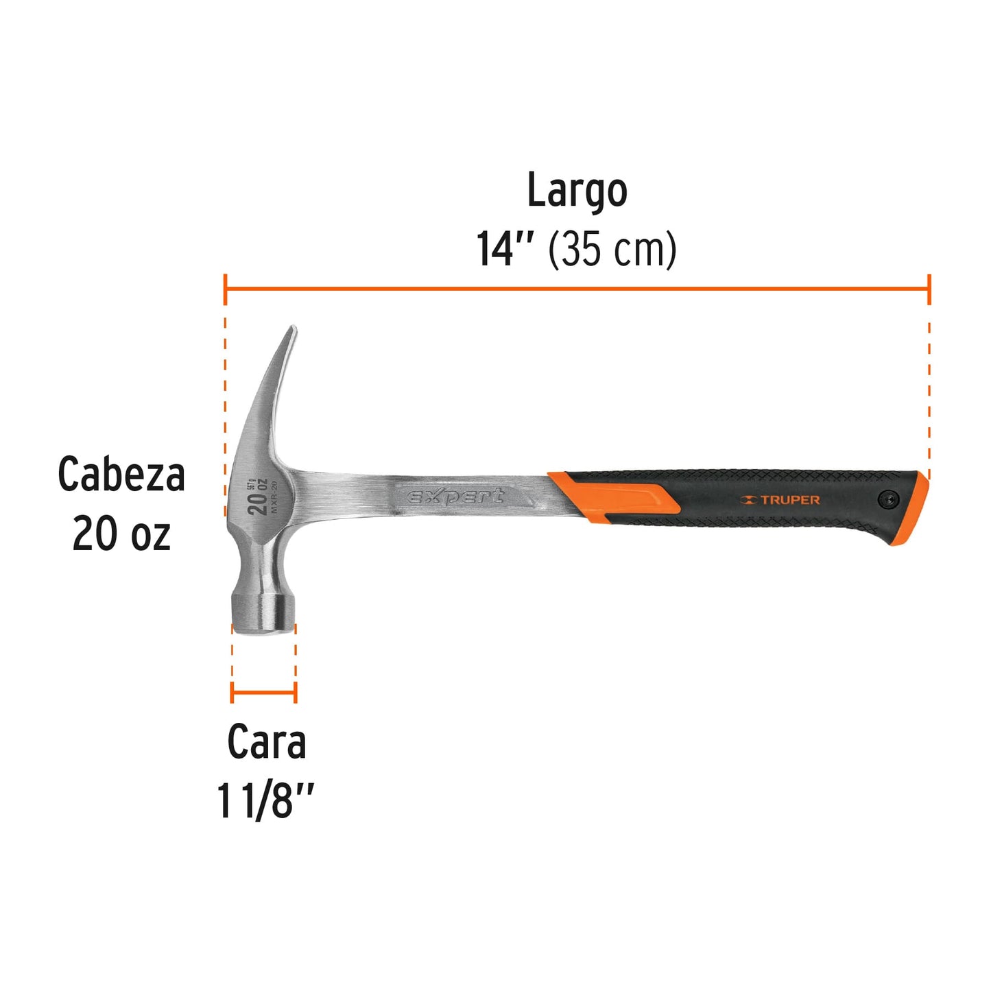 Martillo forjado de 20 oz con uña recta y mango con neopreno