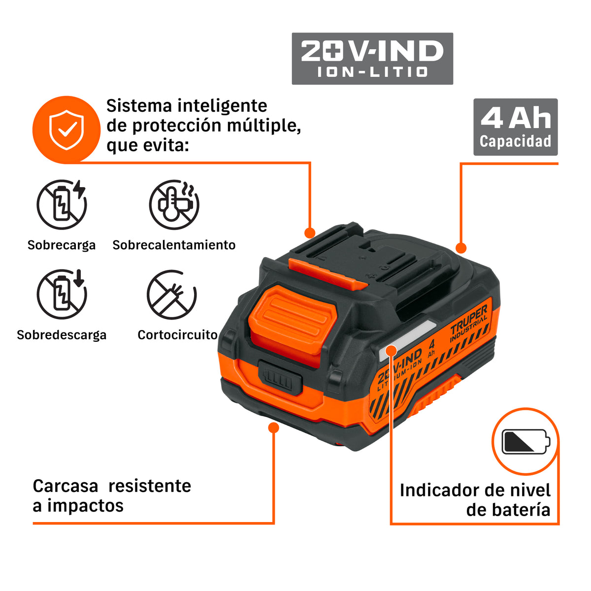 Batería ion litio, 20V, 4 Ah, TRUPER INDUSTRIAL · vista 5